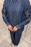 Taş Detaylı Tasarım Gömlek  Mavi