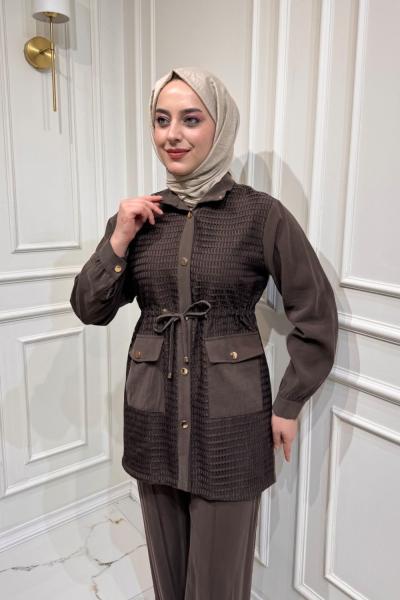 File Detaylı Takım  Kahverengi