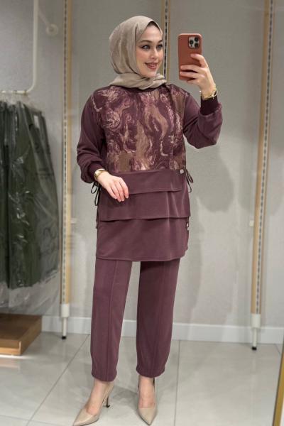 Ebru Desenli Takım  Bordo