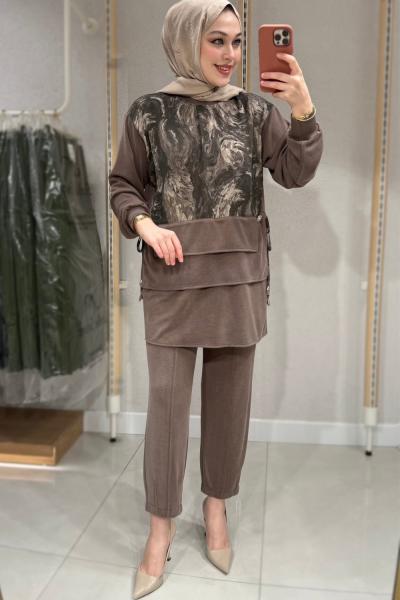 Ebru Desenli Takım  Kahverengi