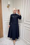 Fermuar Detaylı Etekli Takım  Lacivert