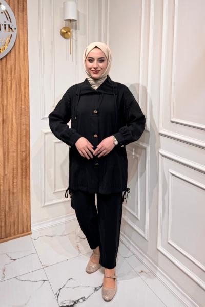 Düğme Detaylı Takım  Siyah