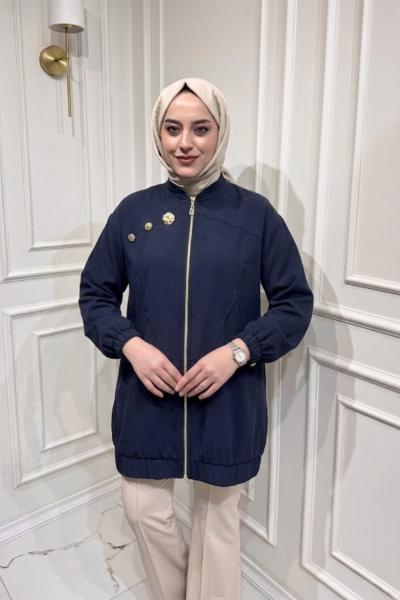 Düğme Detaylı Kap Lacivert