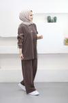 Yaka Büzgülü Takım  Kahverengi