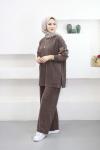Yaka Büzgülü Takım  Kahverengi