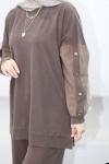 Yaka Büzgülü Takım  Kahverengi