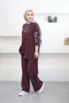 Yaka Büzgülü Takım  Bordo