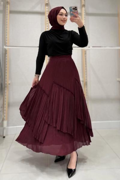Katlı Etek Bordo