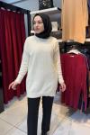 Kolu Düğmeli Angora Tunik  Ekru