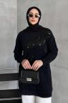 Önü Taşlı Angora Tunik  Siyah