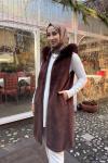 Kürklü Angora Yelek Kahverengi