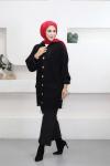 Angora Kapşonlu Hırka Siyah