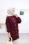 Angora Kapşonlu Hırka Bordo