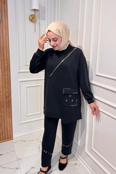 Cebi Taşlı Modal Takım  Siyah