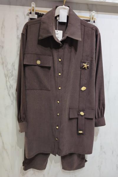 Düğme Detaylı Takım  Kahverengi