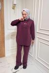 Düğmeli Modal Takım  Bordo