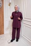 Düğmeli Modal Takım  Bordo
