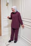 Düğmeli Modal Takım  Bordo