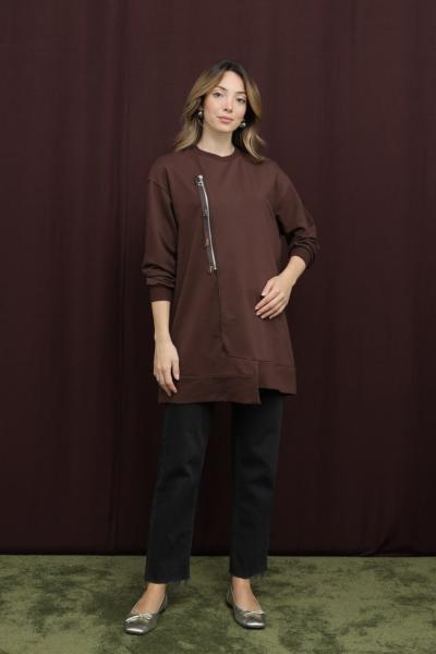 Fermuarlı Tunik Kahverengi