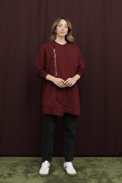 Fermuarlı Tunik Bordo