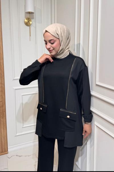 Fermuarlı Detaylı Takım  Siyah