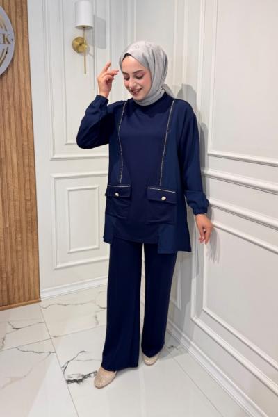Fermuarlı Detaylı Takım  Lacivert