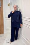 Fermuarlı Detaylı Takım  Lacivert