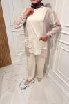Fermuarlı Detaylı Takım  Bej