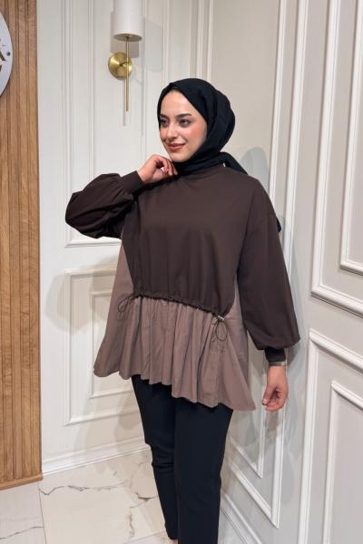 Garnil Detaylı Tunik Kahverengi