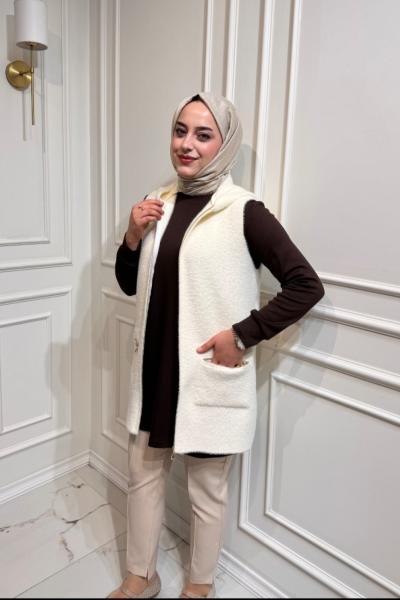 Gülseli Angora Yelek  Ekru