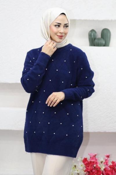 İncili Angora Tunik  Lacivert