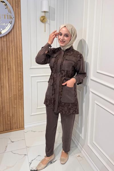 İpek Kupra Takım  Kahverengi