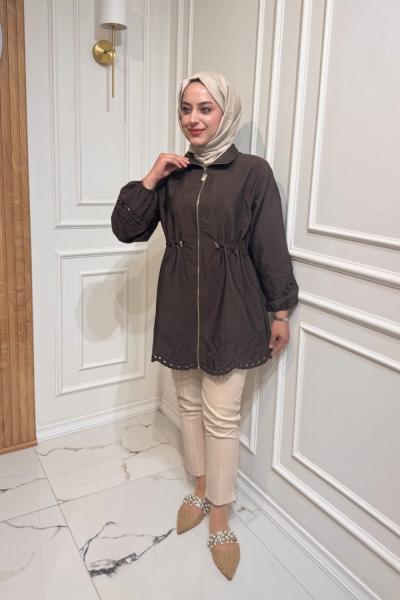 Nakış Detaylı Kap  Kahverengi