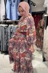 Şal Desen İpek Elbise Pembe