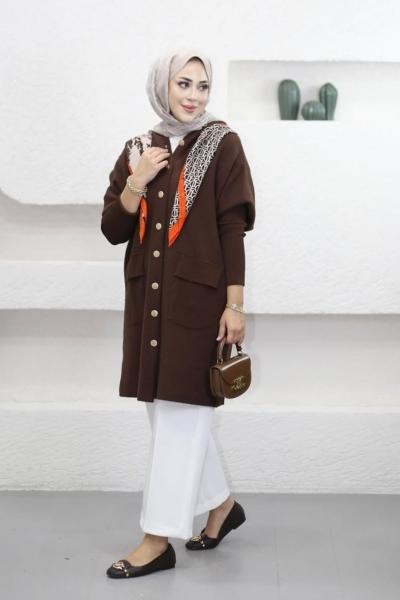 Uzun Angora Hırka  Kahverengi