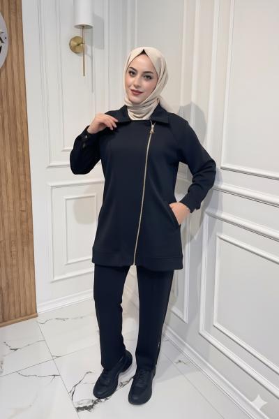 Fermuarlı Modal Takım  Kahverengi