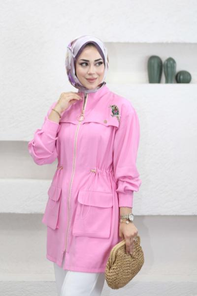 Kuş Detaylı Kap Pembe